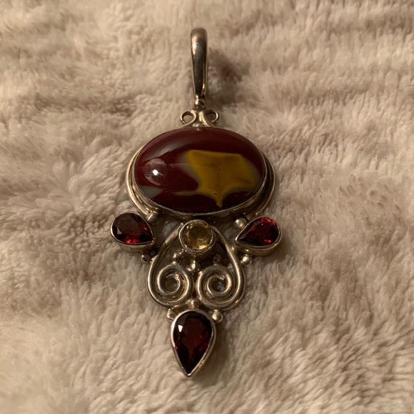 Sterling Silver Garnet Citrine Pendant - Picture 2 of 5
